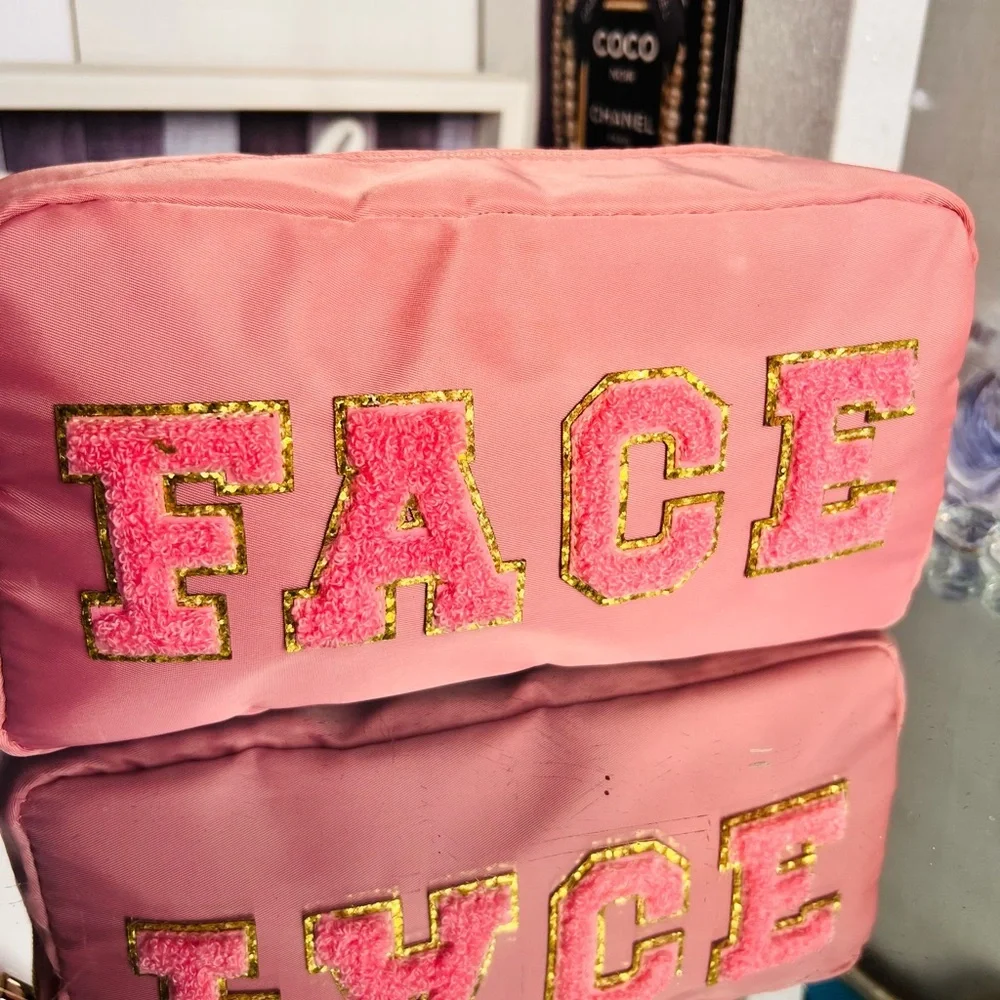 Pink Cosmetic Bag with Gold Accents 9X5